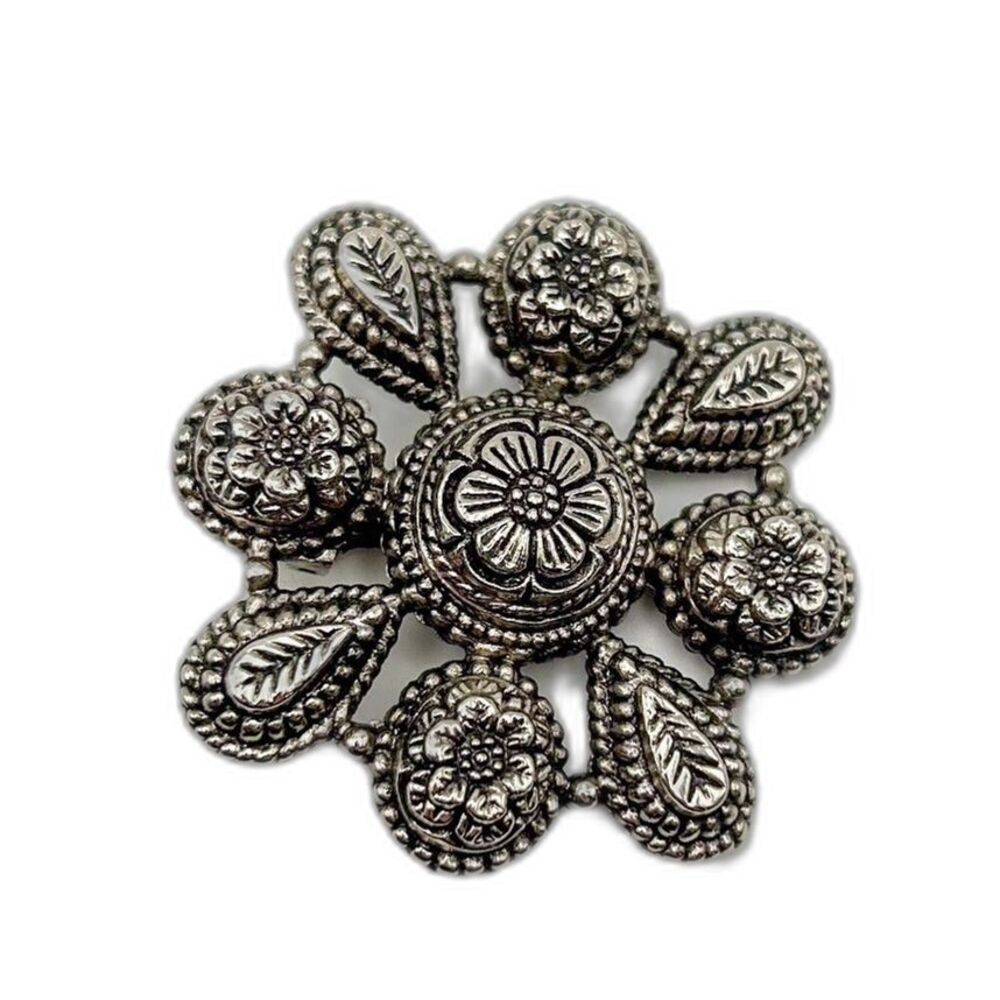 Vintage Sylvia Dahl Dress Scarf Clip Silver Tone Floral Estate